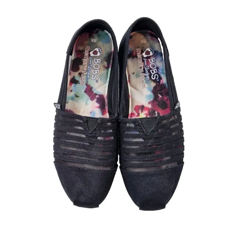 BOBS from Skechers Memory Foam Casual Flats Sz. W6 Black And Mesh NWOT